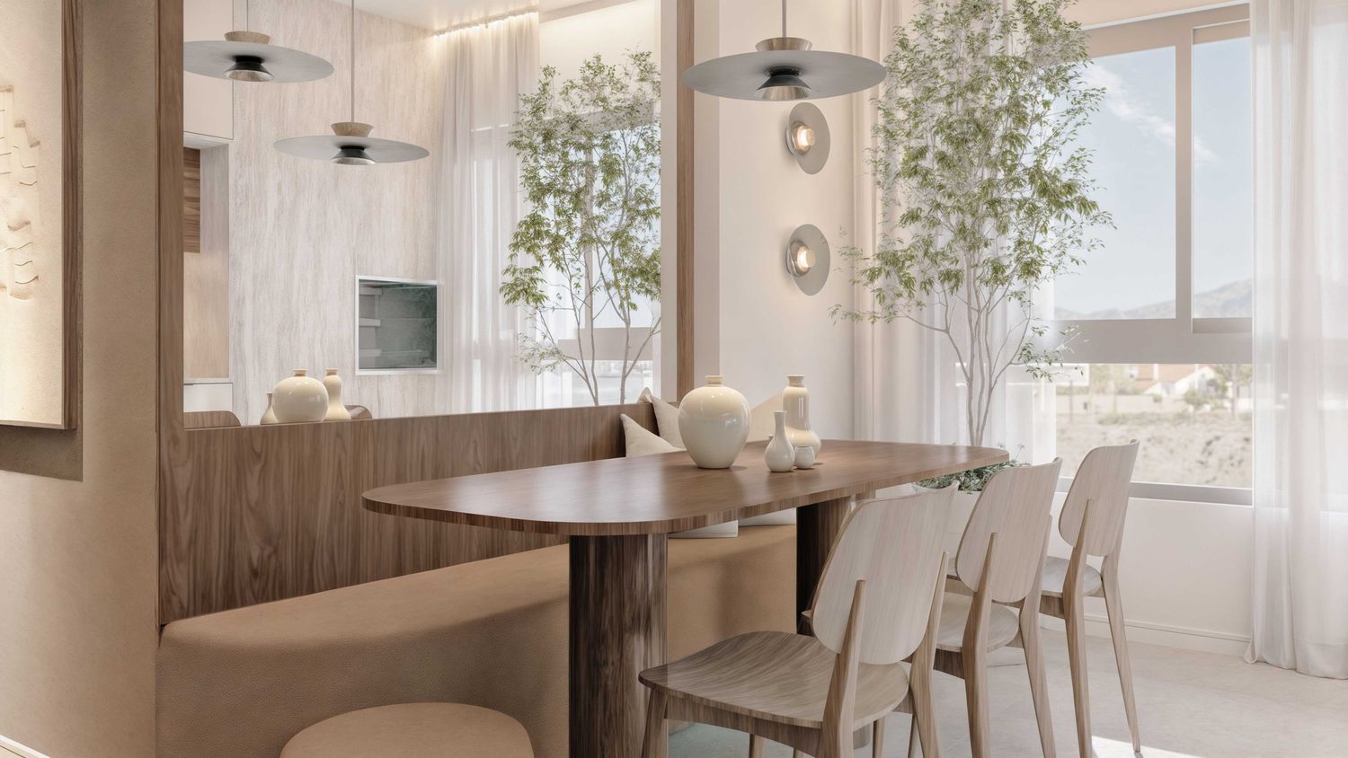 Apartamento decorado do Portovelas — sala de jantar integrada